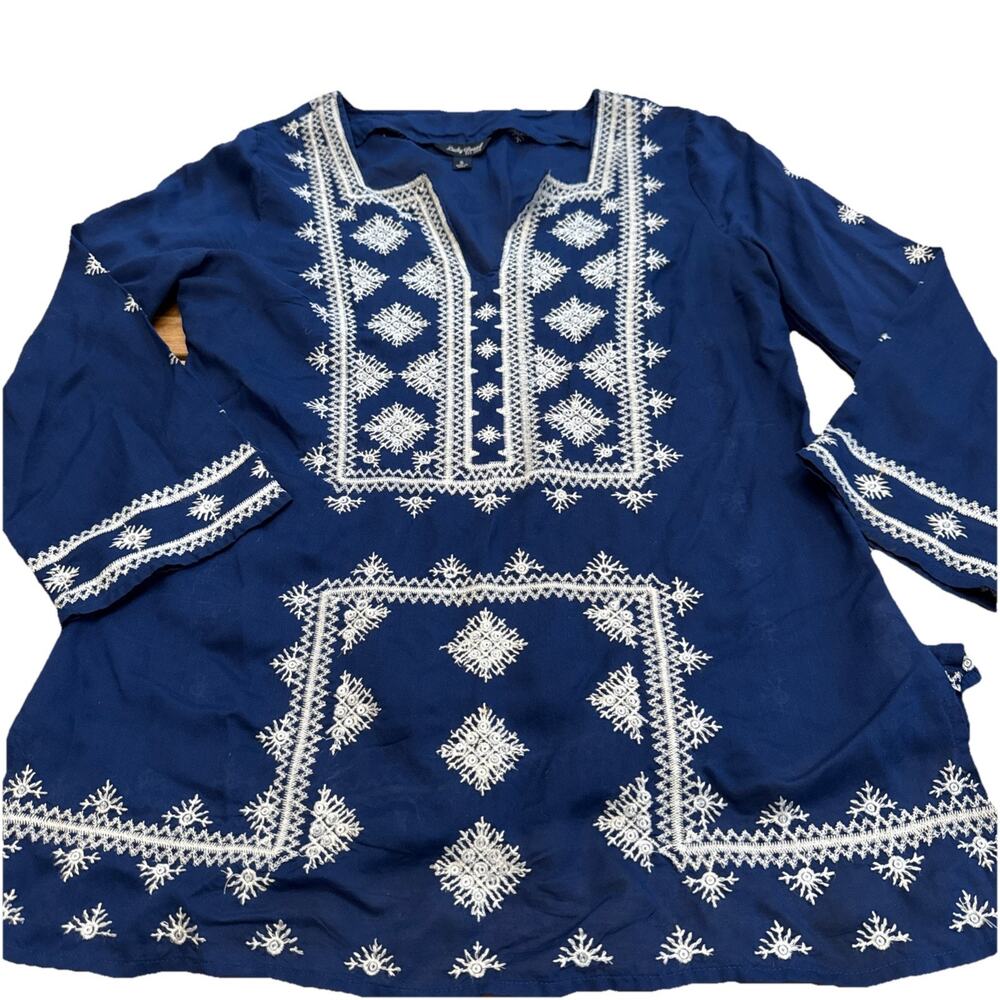 Lucky Brand S Adalyn Embroidered Tunic Blouse Top Festival, Boho Hippie Rodeo